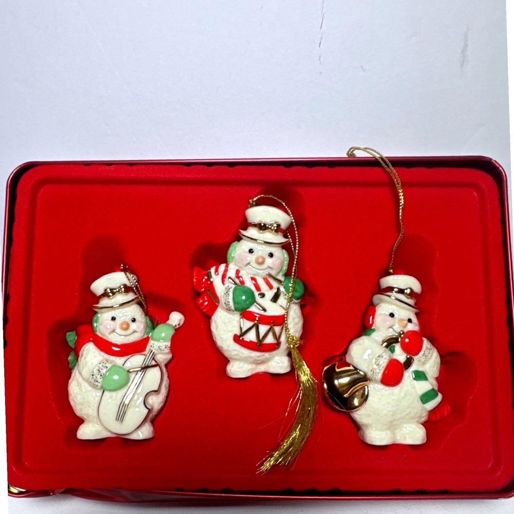 Lenox Ornament Set White NEW 2003 Musical Snowman 3pc Tin 6262950